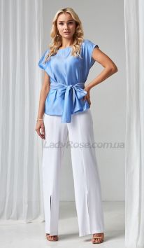 Блузка жіноча з поясом блакитна